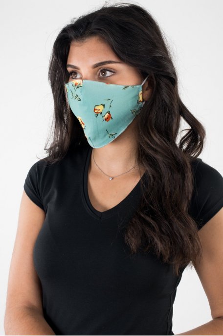 Masque turquoise fleurs jaunes