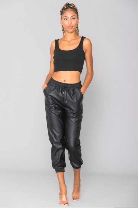 Pantalon jogging noir simili cuir