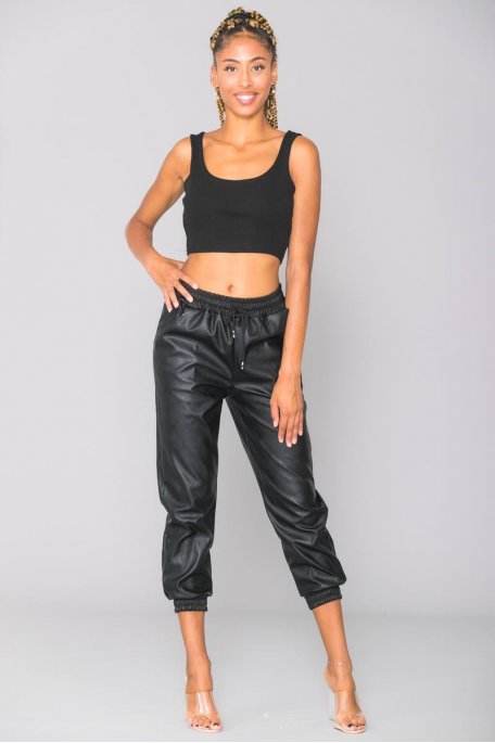 Pantalon jogging noir simili cuir