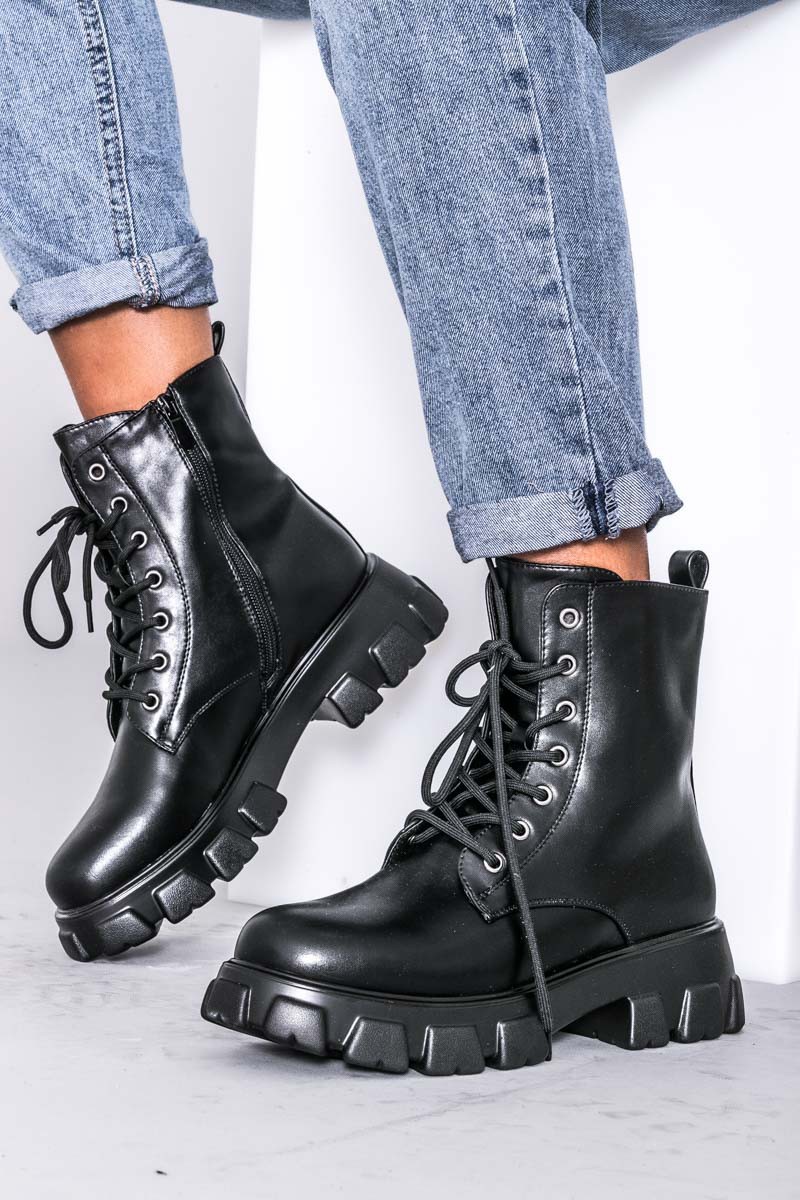 Bottines plateforme lacets noires Cinelle Paris mode femme tendance
