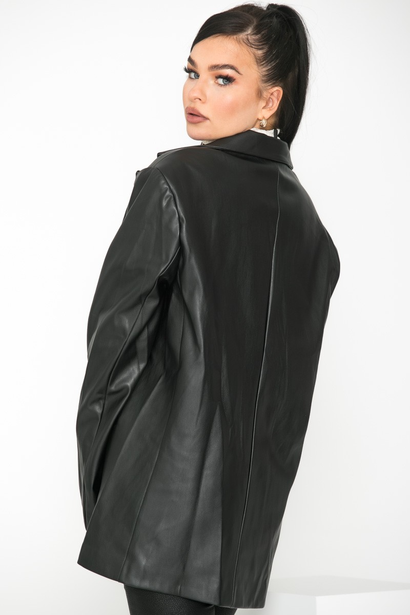 Veste En Cuir Oversize Blazer simili cuir oversize noir - Cinelle Paris , mode femme tendance