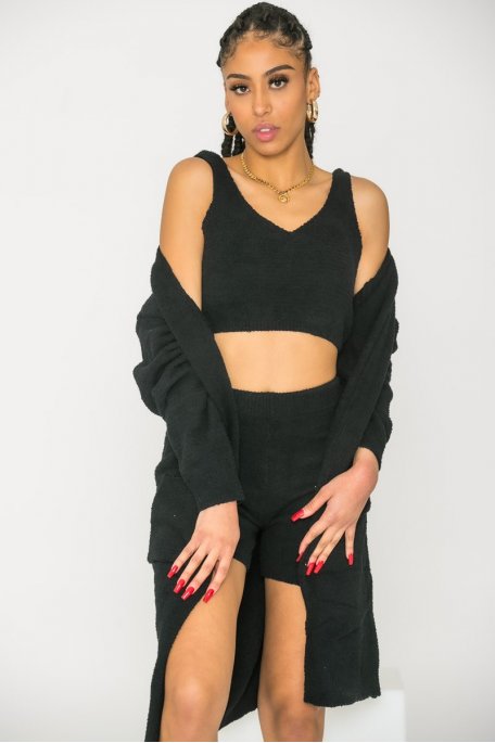 3 piece black fluffy set