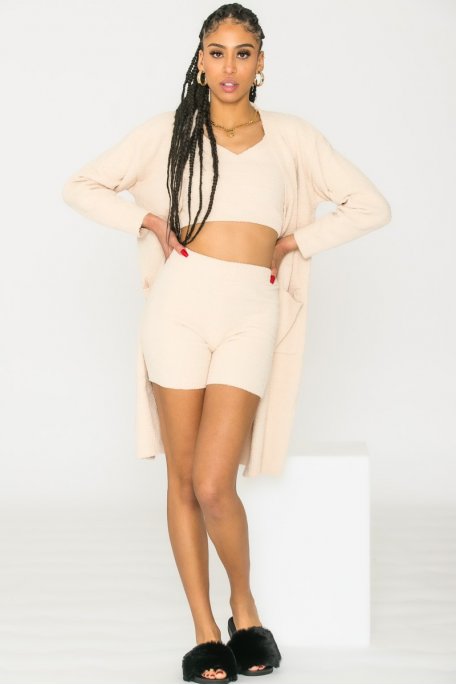 3 piece fluffy beige set