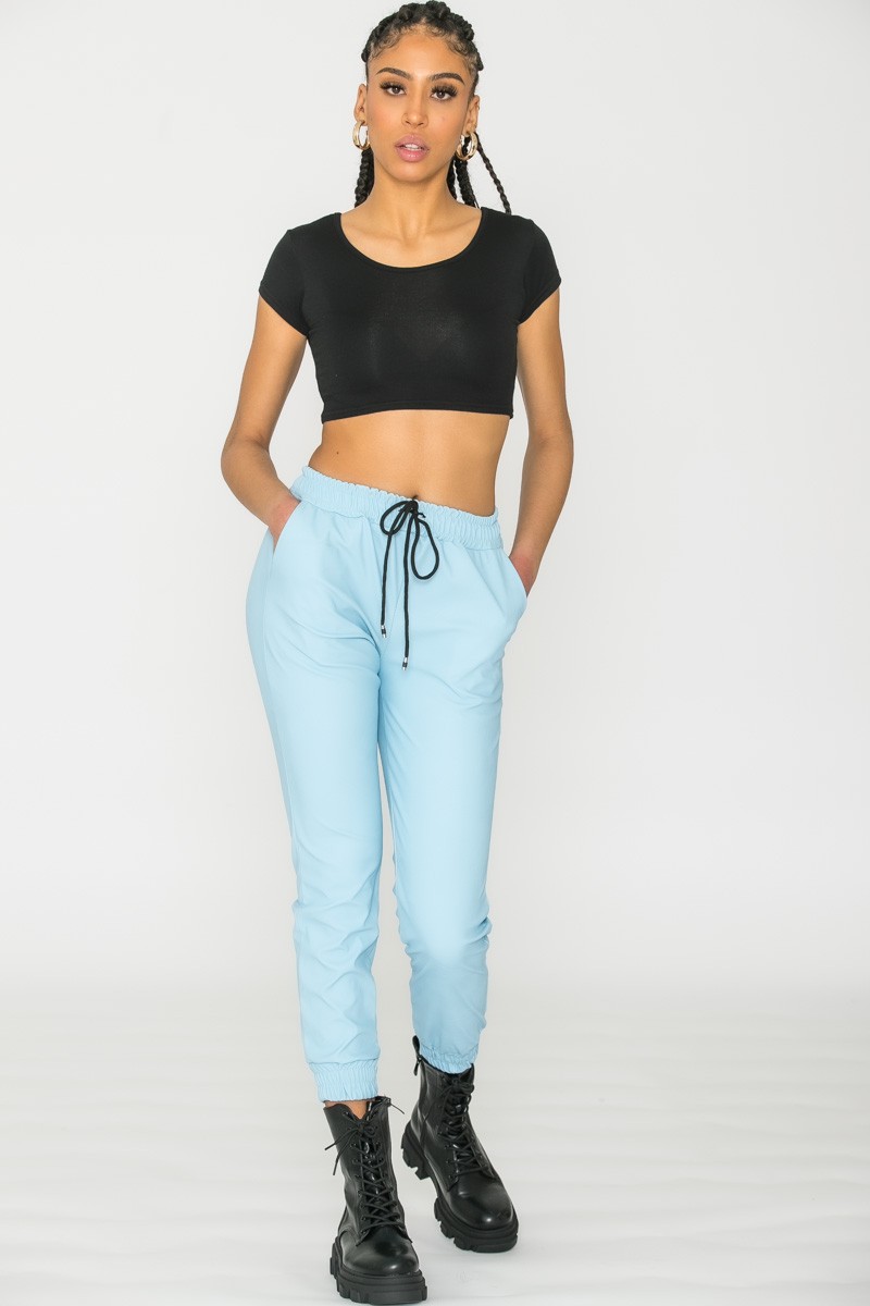 Pantalon Jogging Bleu Simili Cuir Cinelle Paris Mode Femme Tendance