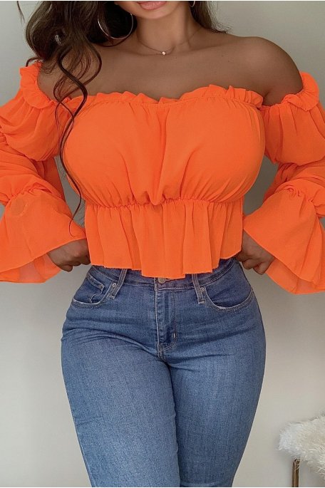 Crop Top Bustier A Volants Orange Fluo Cinelle Paris Mode Femme Tendance