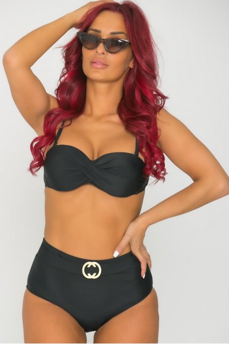 High waist bikini with black buckle belt