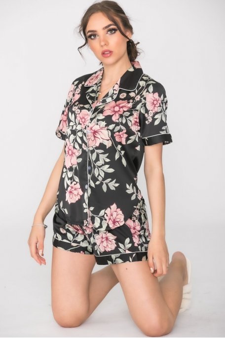 Black floral print pajama set