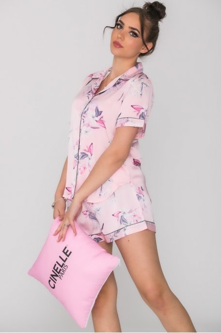 Ensemble pyjama imprimé fleur rose - Cinelle Paris, mode femme tendance