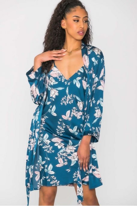 Babydoll-Set Kimono mit Blumenmuster blau