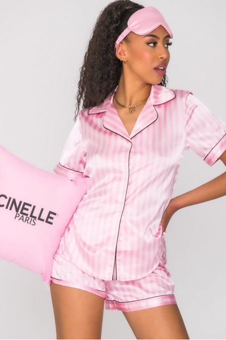 White satin pyjamas with stripes - Cinelle Paris, fashion woman.