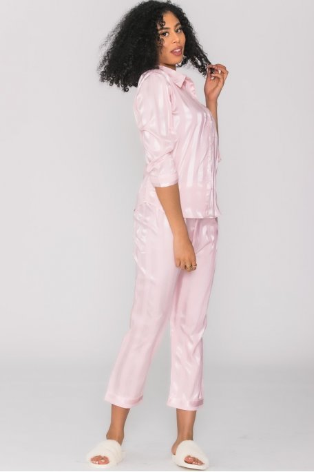 Pyjama satiné à rayures rose clair