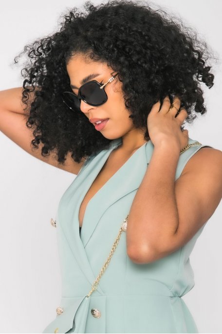Lunettes de soleil rondes strass noir