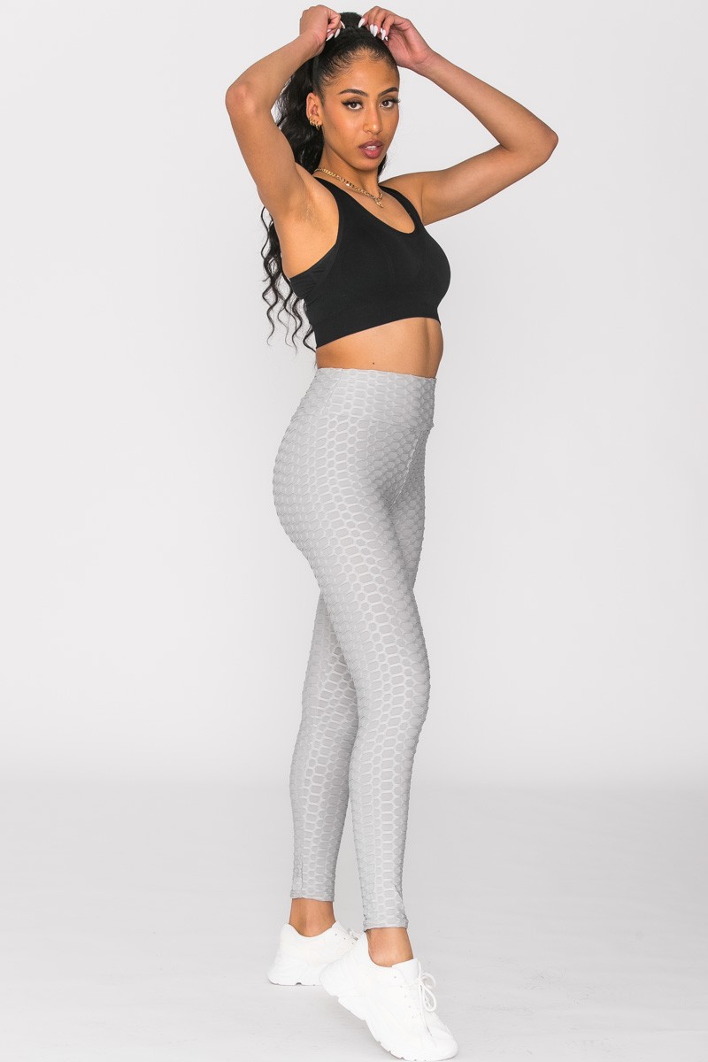 Legging gris de sport a motif en relief Cinelle Paris mode femme tendance