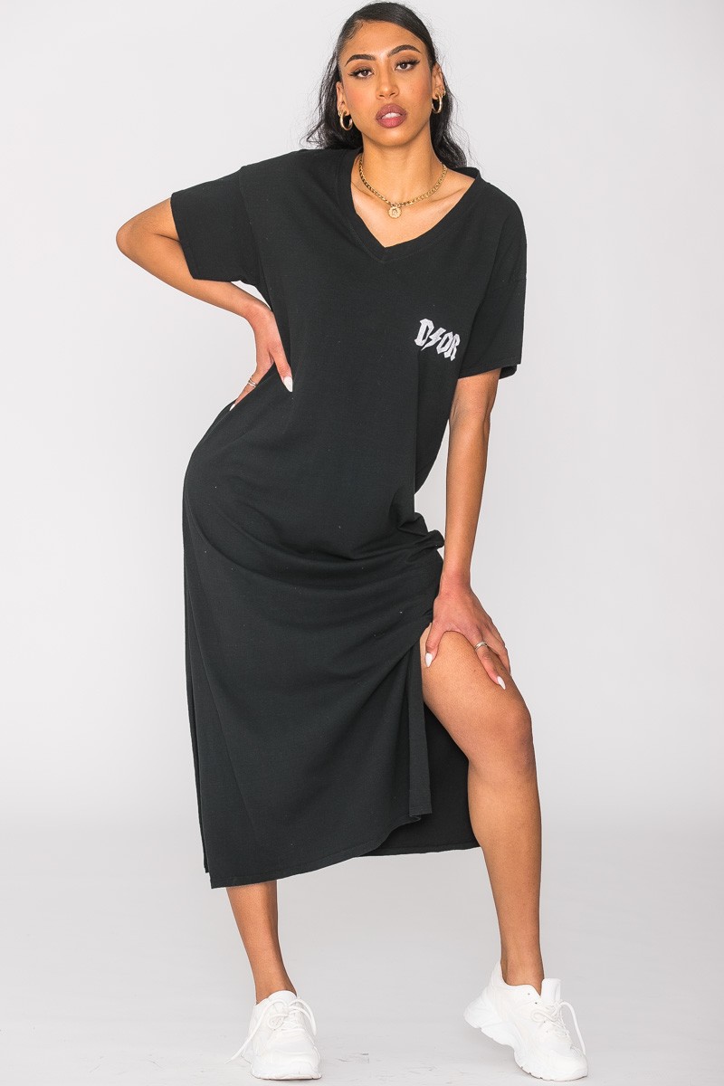 Robe t-shirt longue fendue noire - Cinelle Paris, mode femme tendance