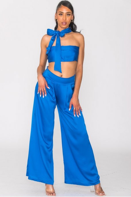 Ensemble Satine Bleu Roi Bandeau Et Pantalon Cinelle Paris Mode Femme Tendance