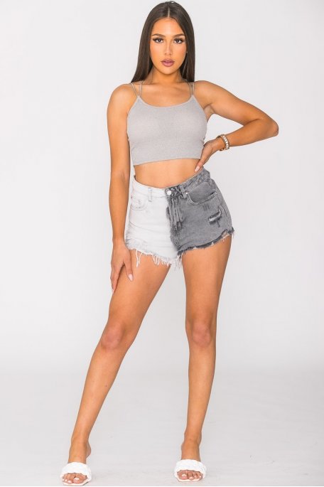 Zweifarbige Jeansshorts in Grau