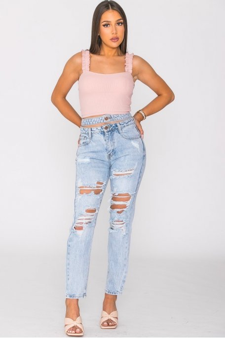 Blue mom fit jeans with open waist