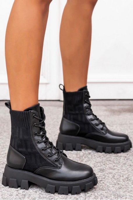 Black two-material boots