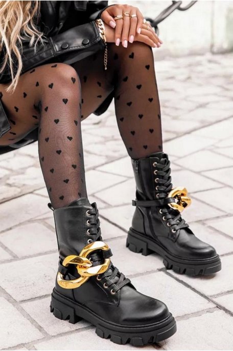Boots thick sole golden chain black