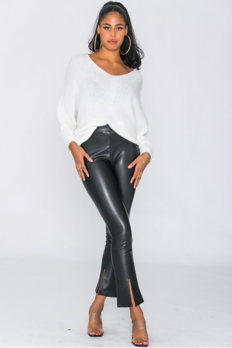 Black straight slit imitation pants