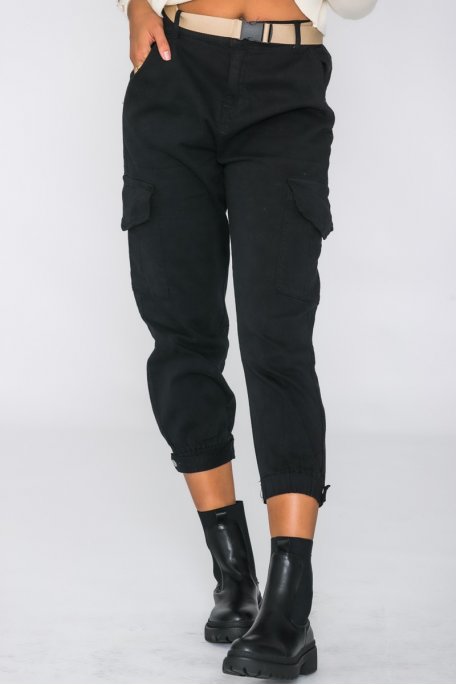 Pantalon cargo avec ceinture noir