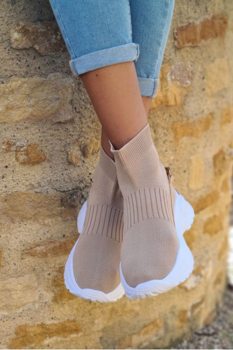 Chaussettes Femmes Baskets Chaussures Cologne Plateforme Chaussures perles beige 
