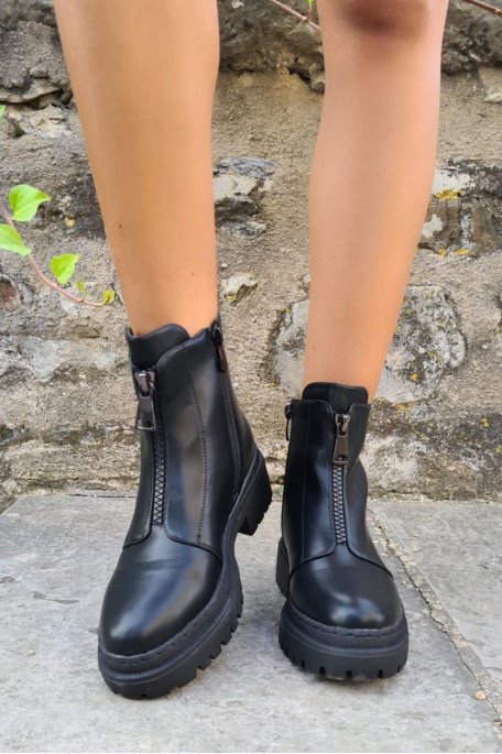 Black leatherette zip boots