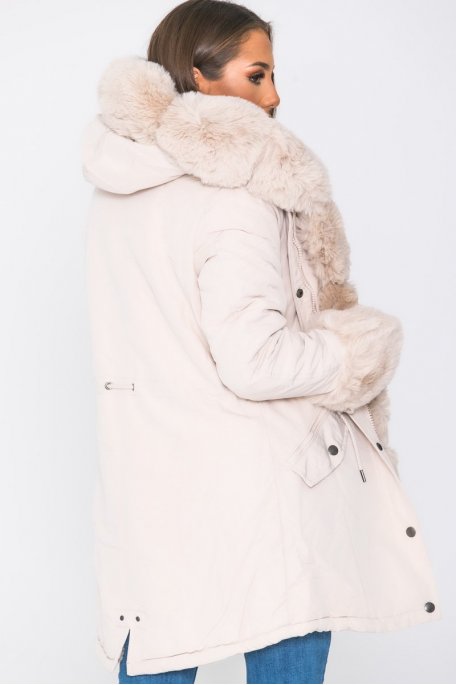 Parka beige à capuche fausse fourrure - Cinelle Paris, mode femme tendance