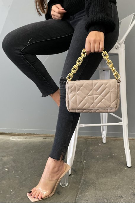 Sac à main avec chaine maillons dorée beige