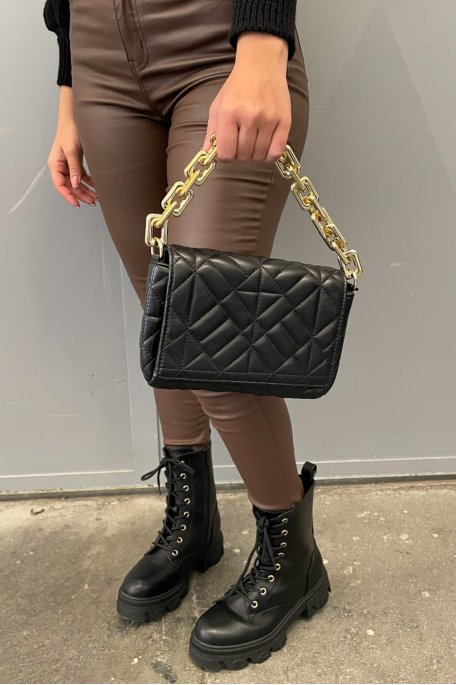 Sac a main noir matelasse a chaine Cinelle Paris mode femme tendance