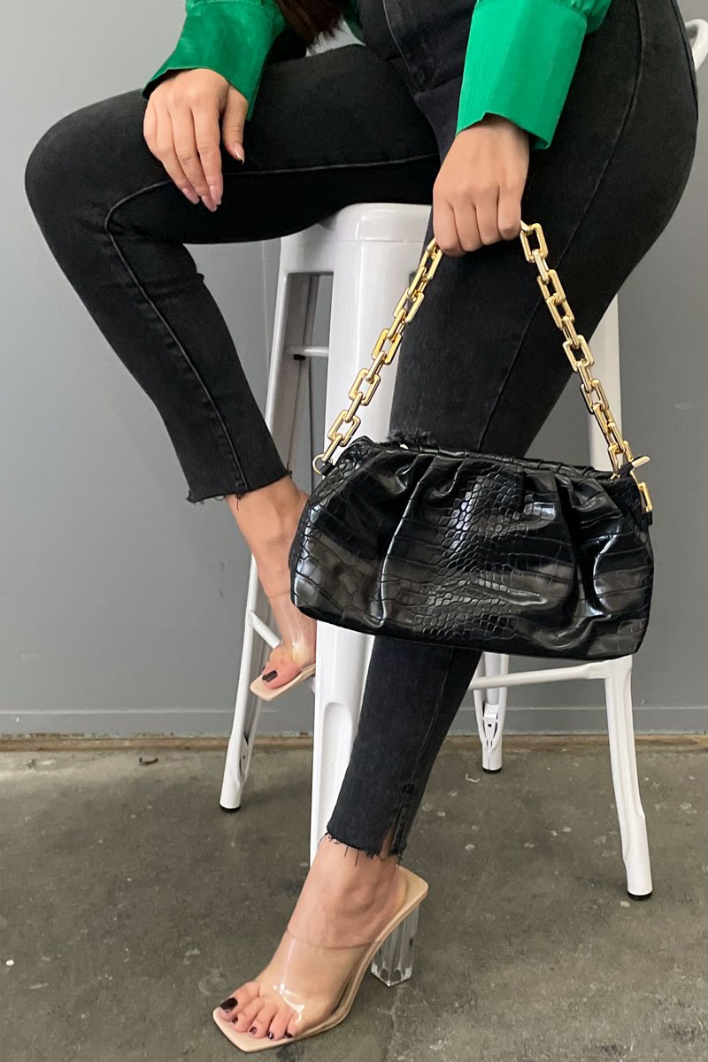 Sac paule noir effet croco Cinelle Paris mode femme tendance