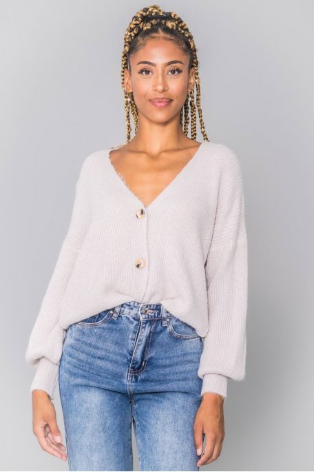 Cardigan court beige boutons