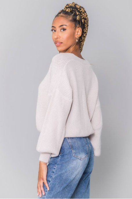 Cardigan court beige boutons