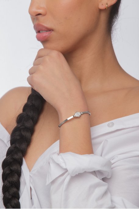 Hand bracelet Fatma silver rhinestone