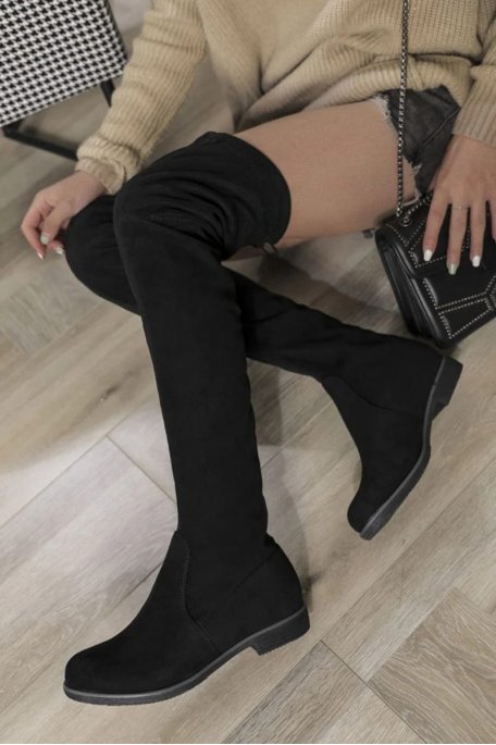 Black suede thigh-high boots