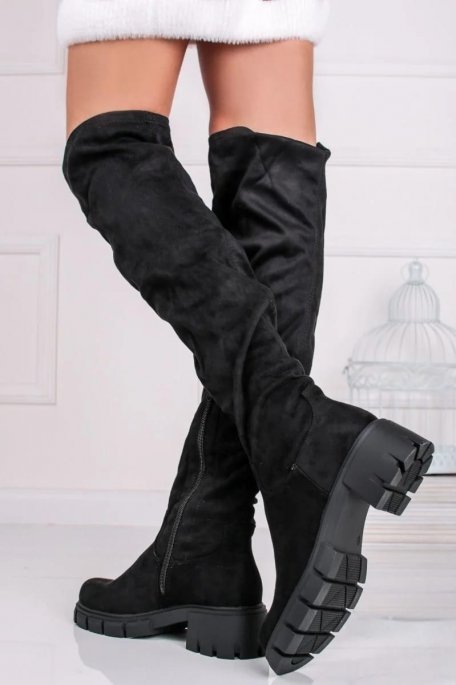 Black suede effect thigh-high boots