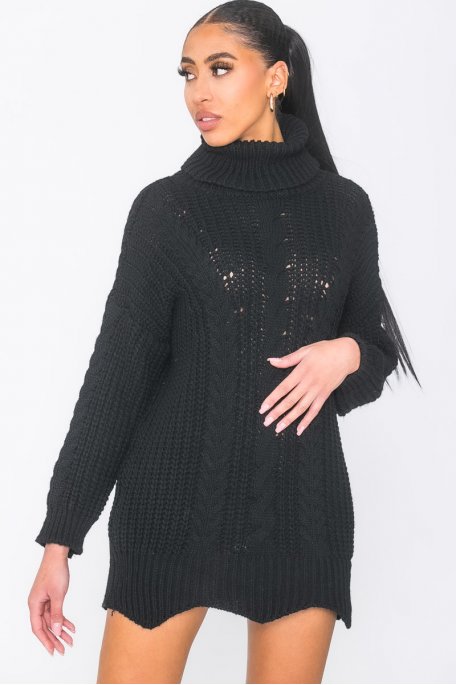 Robe pull col roulé grosse maille noir