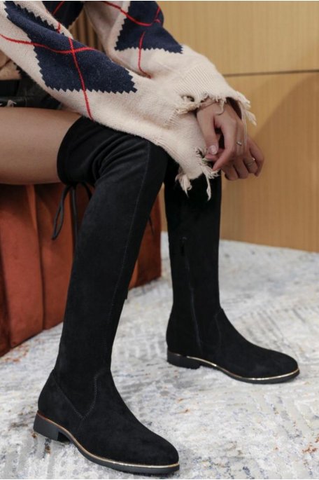 Black suede effect lace-up thigh boots