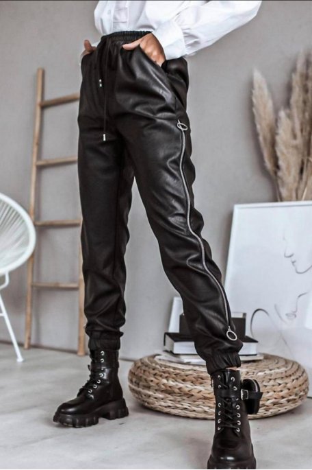 Pantalon simili zip noir