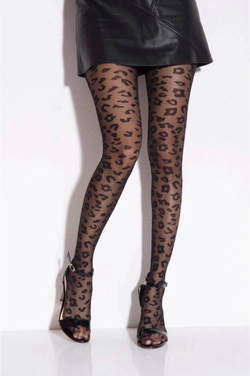 Black 20 denier leopard tights - Cinelle Paris, fashion woman