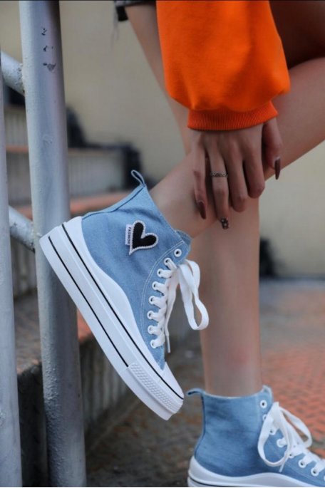 High lace-up sneakers with blue heart