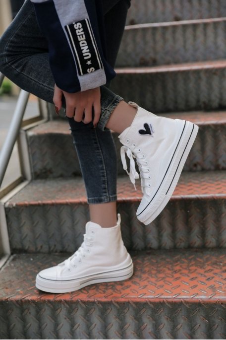 White heart high top sneakers