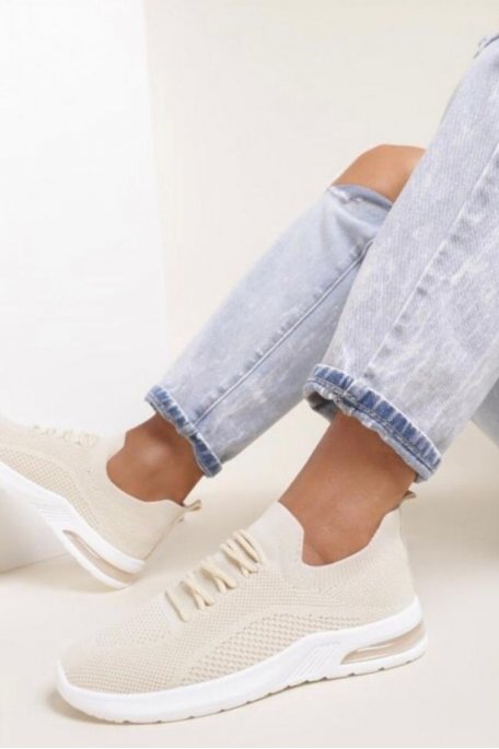 Baskets chaussettes à lacets beige