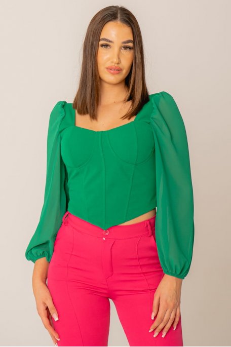 Crop top style corset manches voile vert