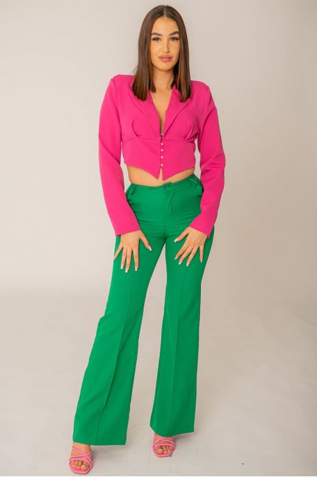 Pantalon tailleur évasé vert