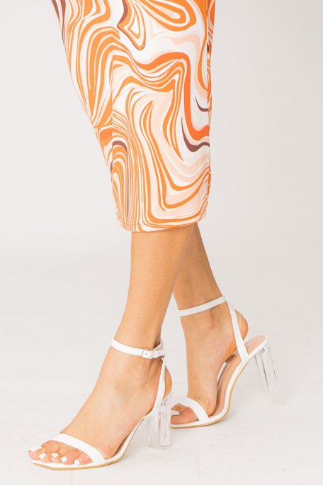 White rectangular transparent heels sandals