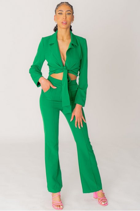 Ensemble tailleur pantalon large vert