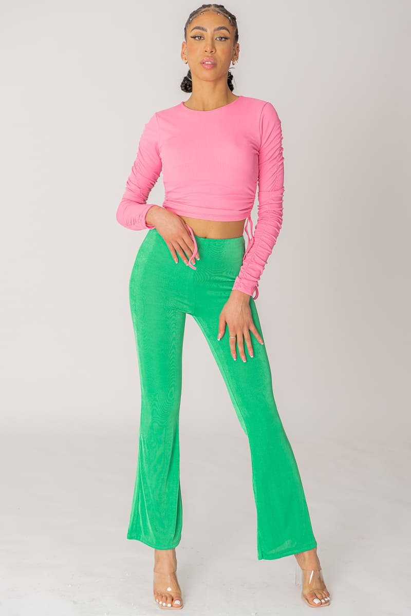 green-flare-pants