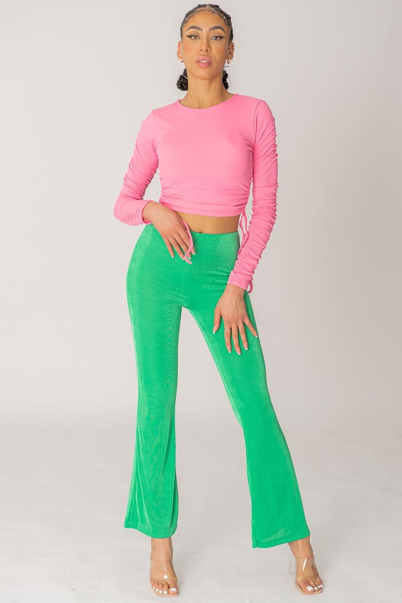 Green flare pants