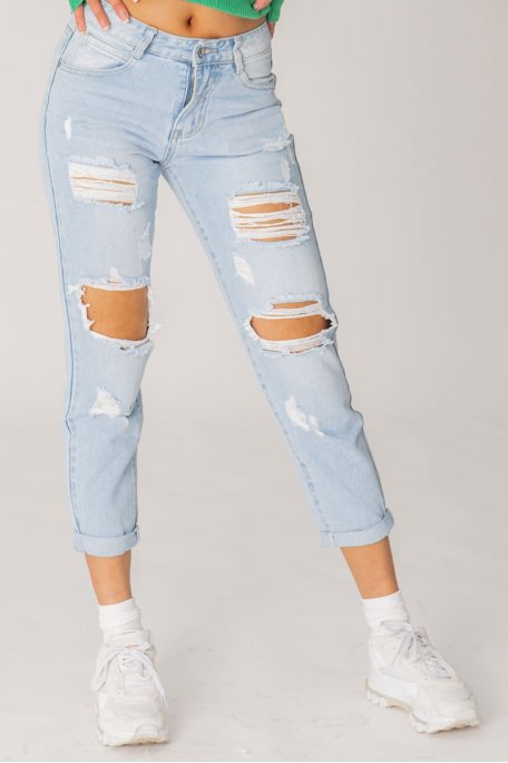 Light blue ripped mom jeans